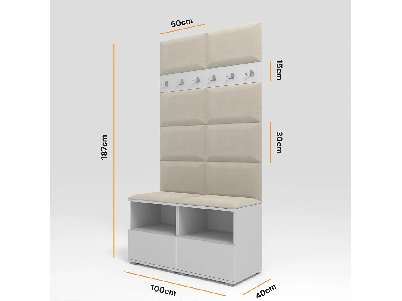 Garderobe Nela III - 100 cm - Graphit - Trinity 01 - Creme