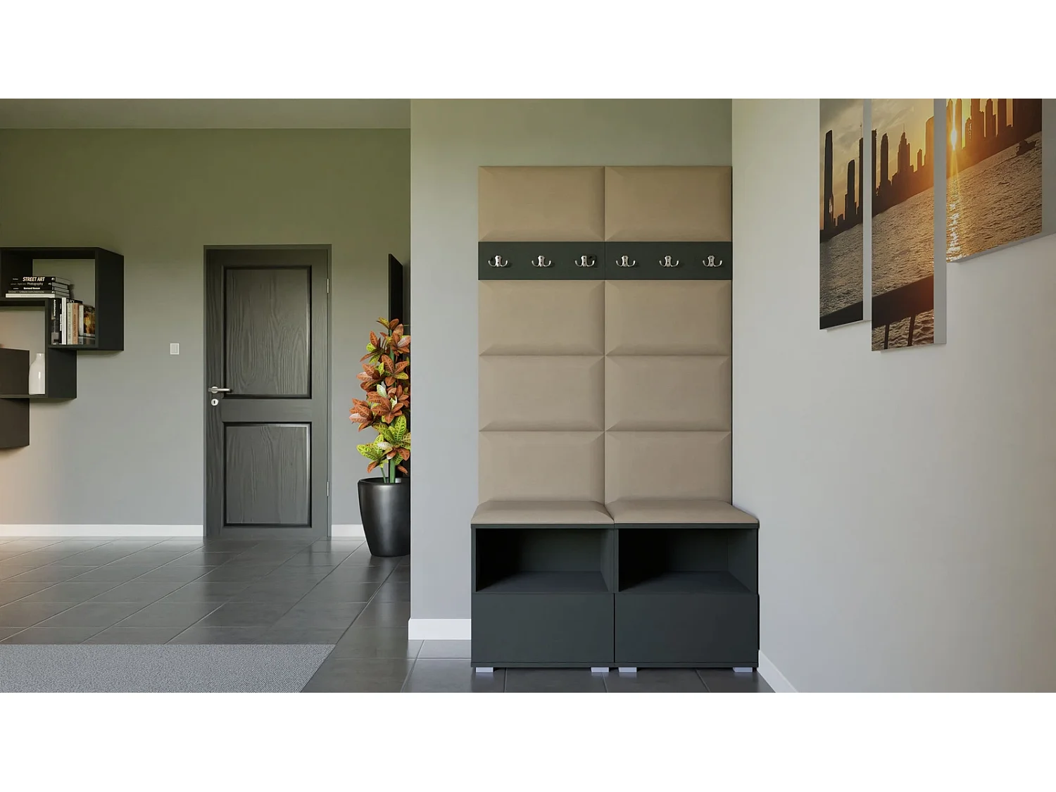 Vestiaire Nela III - 100 cm - Graphite - Trinity 04 - Beige