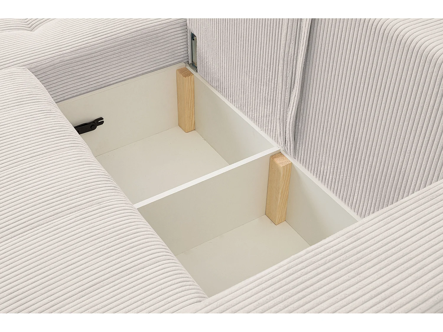 Hoekbank met Slaapfunctie Palermo - Ribfluweel Crème Poso 100 - Opbergruimte