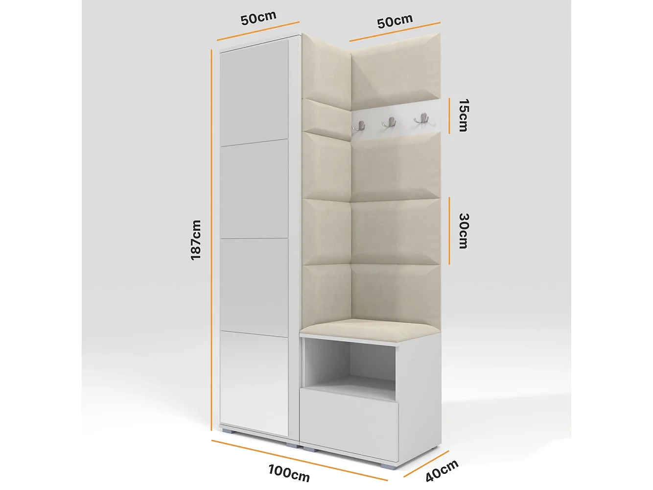 Garderobe Nela I mit Spiegel - 100 cm - Graphit - Trinity 01 - Creme