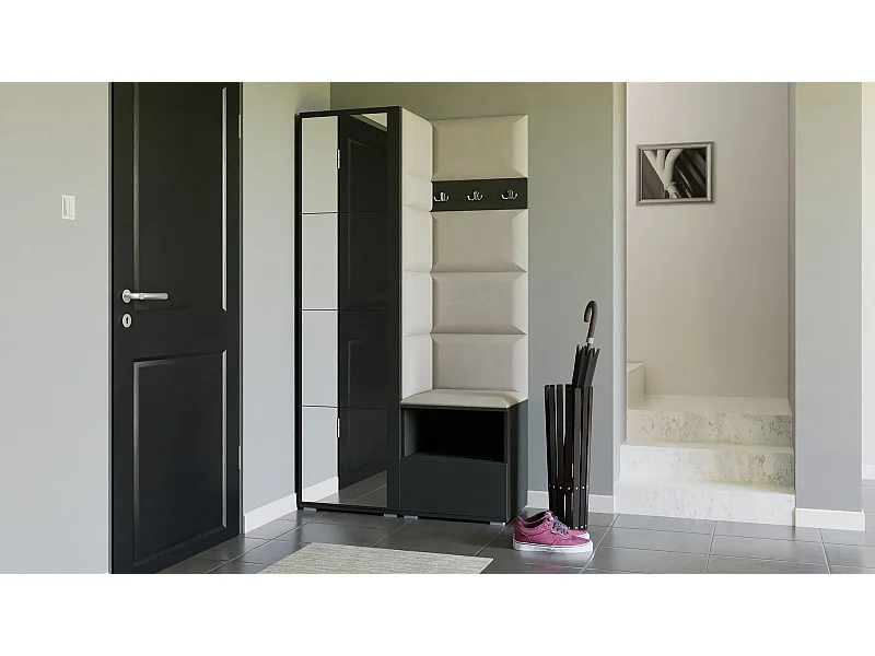 Garderobe Nela I mit Spiegel - 100 cm - Graphit - Trinity 01 - Creme