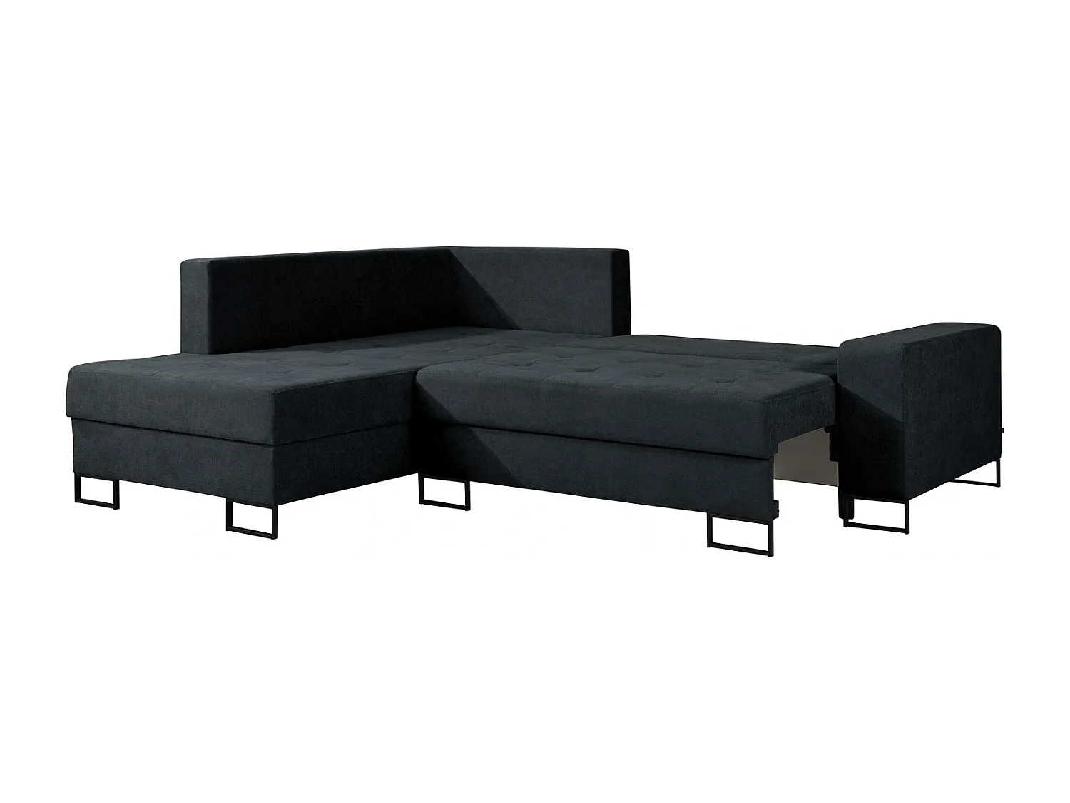 Ecksofa mit Schlaffunktion Links Trevi - Chenille Schwarz Wind 99 - Metallfüße