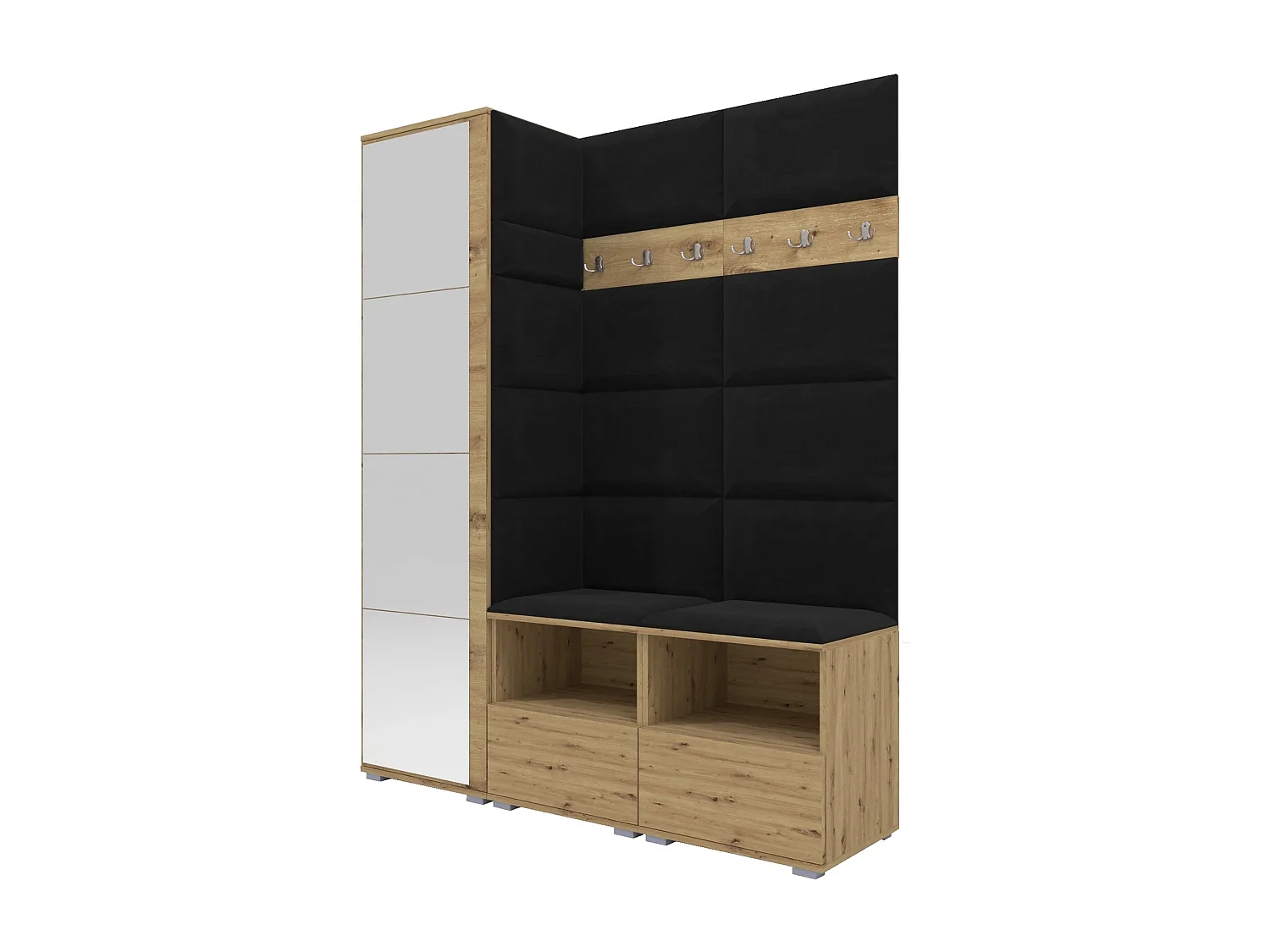 Halcombinatie Nela II met spiegel - 150 cm - Artisan Eiken - Trinity 16 - Zwart