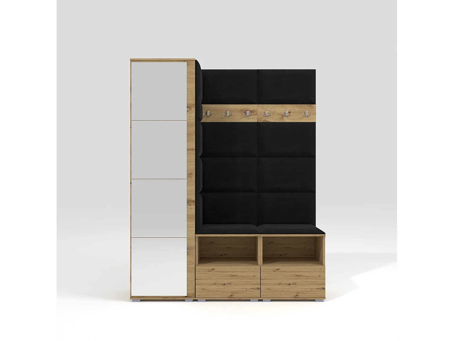 Halcombinatie Nela II met spiegel - 150 cm - Artisan Eiken - Trinity 16 - Zwart