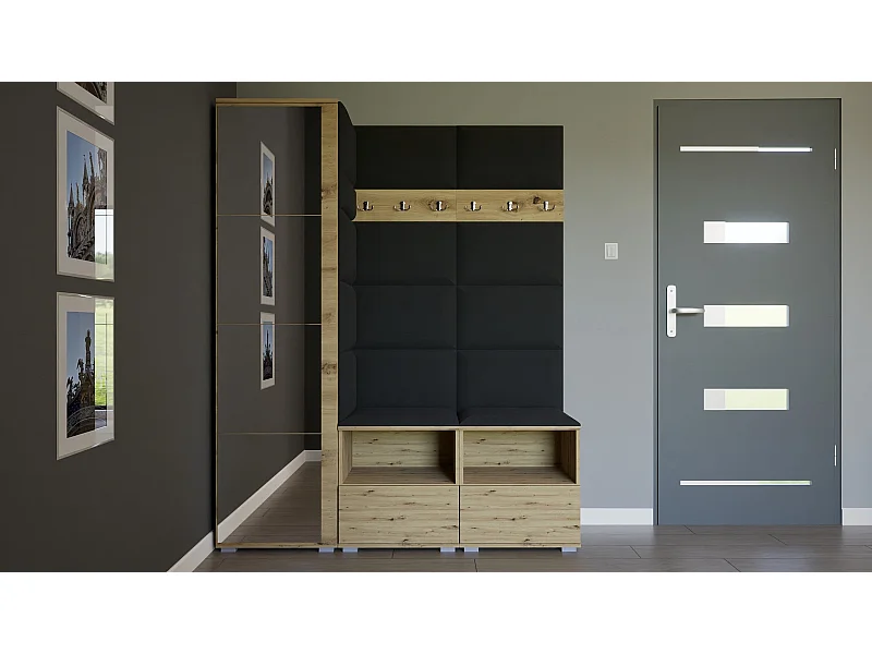 Halcombinatie Nela II met spiegel - 150 cm - Artisan Eiken - Trinity 16 - Zwart