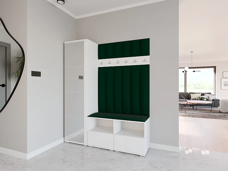 Garderobe Nela II LUX mit Spiegel - 150 cm - Matt Weiß - Trinity 28 - Flaschengrün