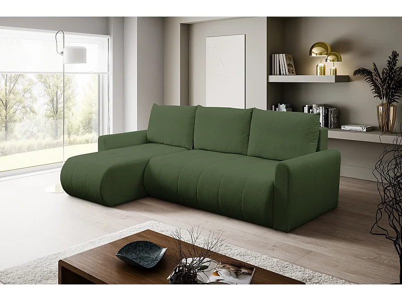 Ecksofa mit Schlaffunktion Primo - Webstoff Grün Gerra 50 - Bettkasten