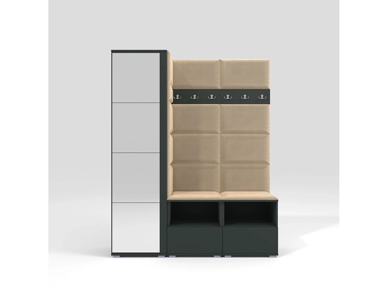 Vestiaire Nela II avec miroir - 150 cm - Graphite - Trinity 04 - Beige