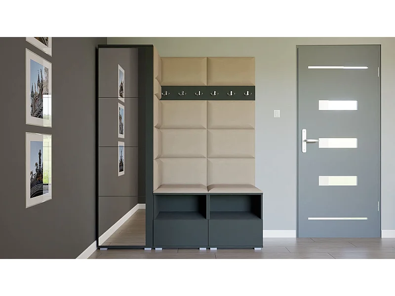 Vestiaire Nela II avec miroir - 150 cm - Graphite - Trinity 04 - Beige