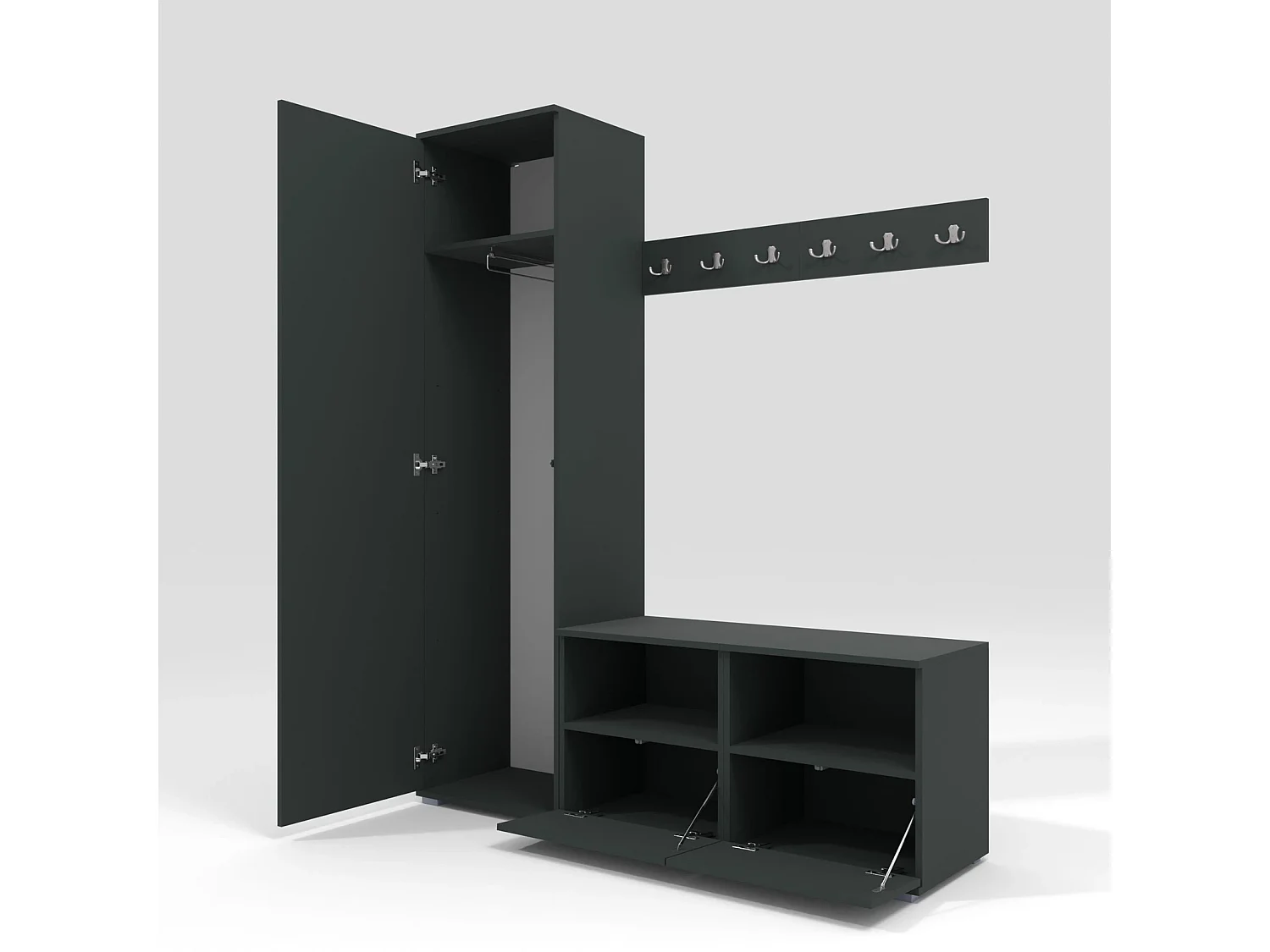 Garderobe Nela II LUX mit Spiegel - 150 cm - Graphit - Trinity 28 - Flaschengrün