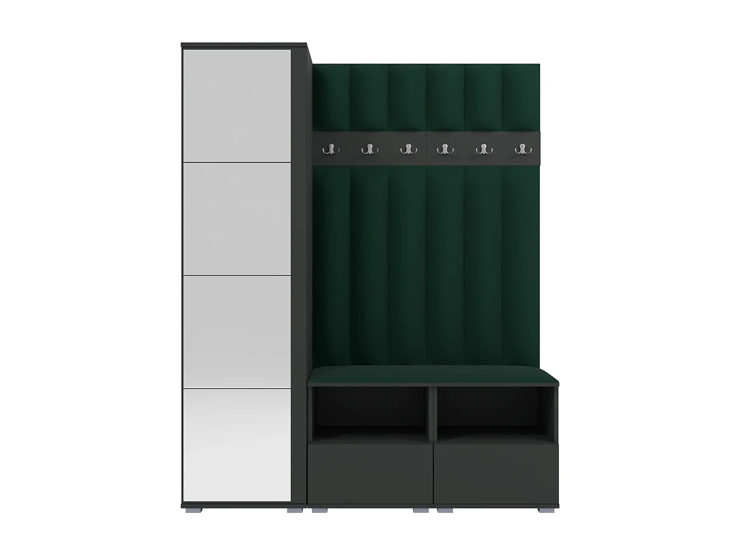 Garderobe Nela II LUX mit Spiegel - 150 cm - Graphit - Trinity 28 - Flaschengrün