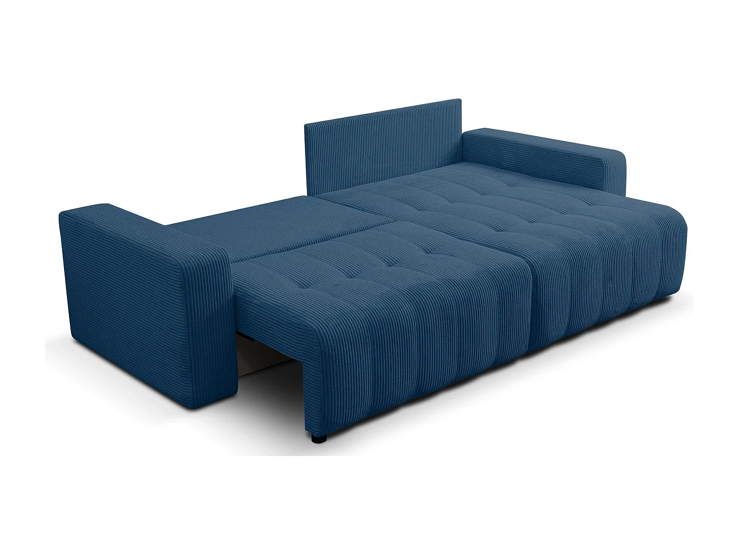 Hoekbank met Slaapfunctie Palermo - Ribfluweel Blauw Poso 05 - Opbergruimte