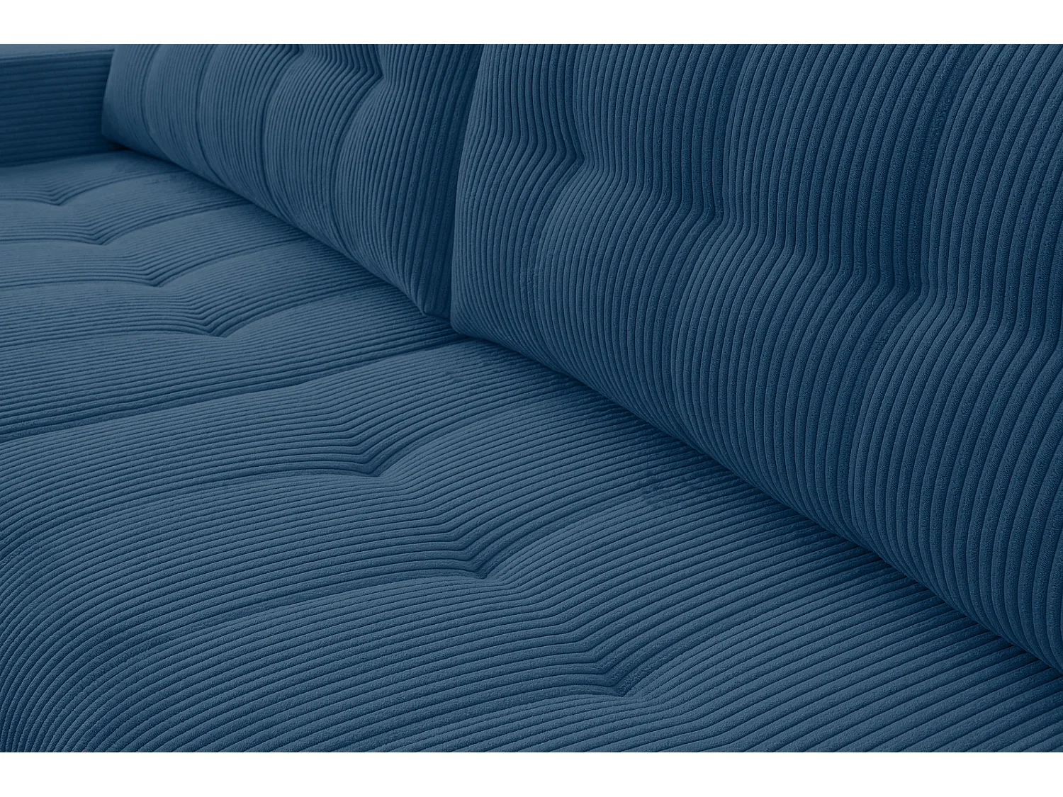 Hoekbank met Slaapfunctie Palermo - Ribfluweel Blauw Poso 05 - Opbergruimte