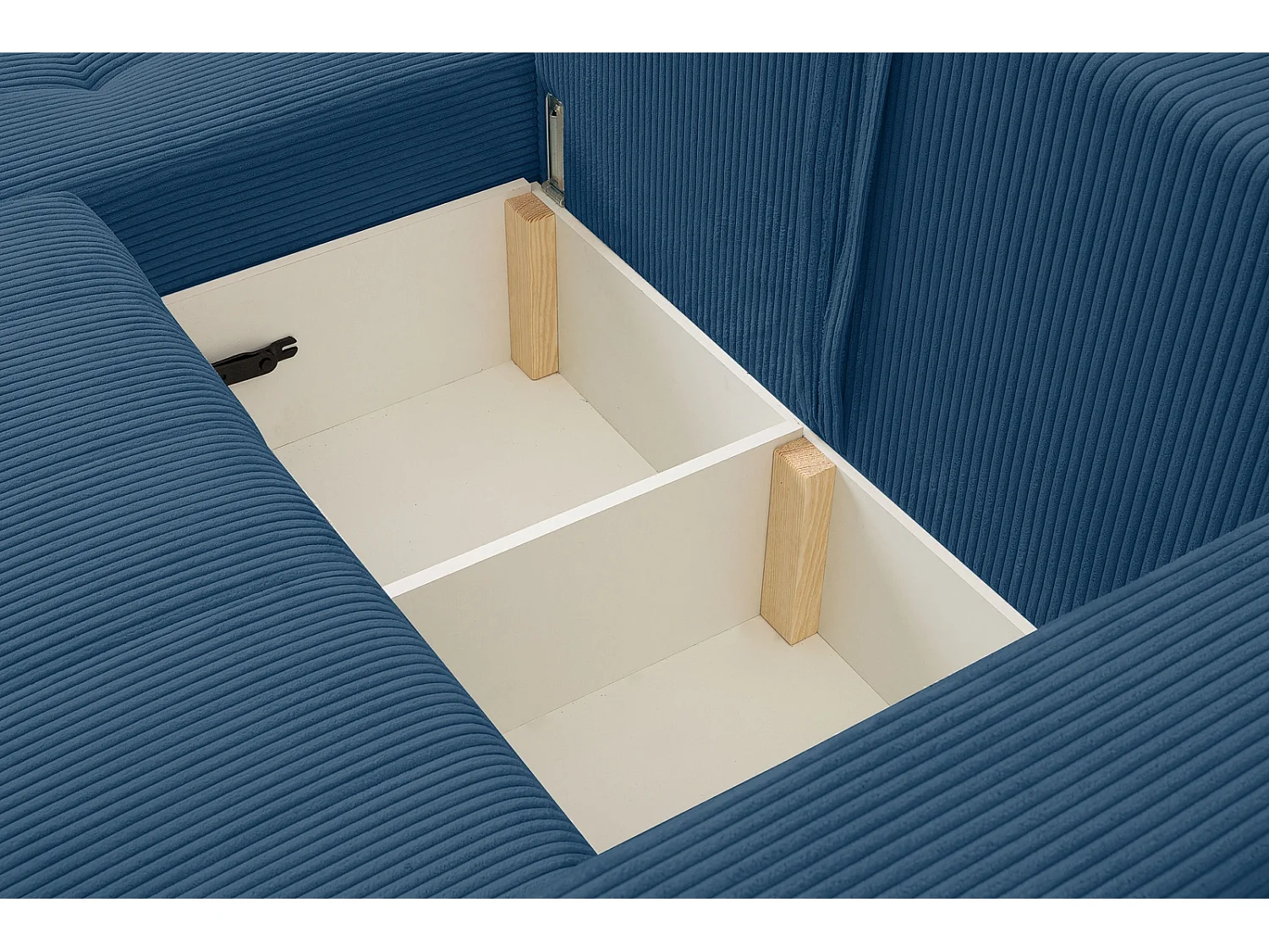 Hoekbank met Slaapfunctie Palermo - Ribfluweel Blauw Poso 05 - Opbergruimte