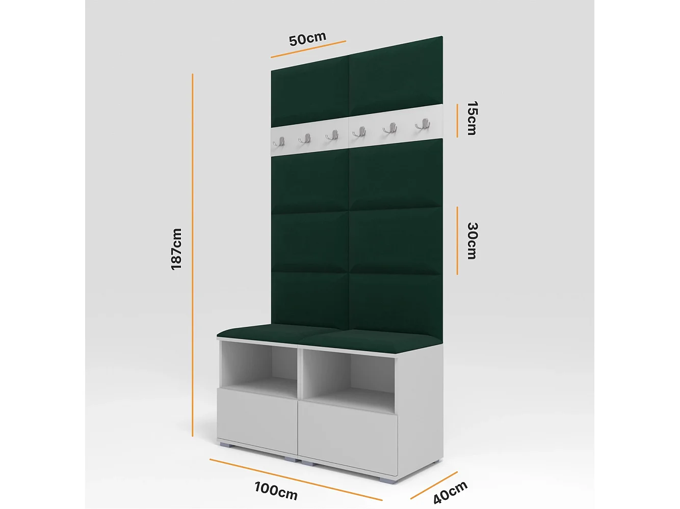 Garderobe Nela III - 100 cm - Matt Weiß - Trinity 28 - Flaschengrün