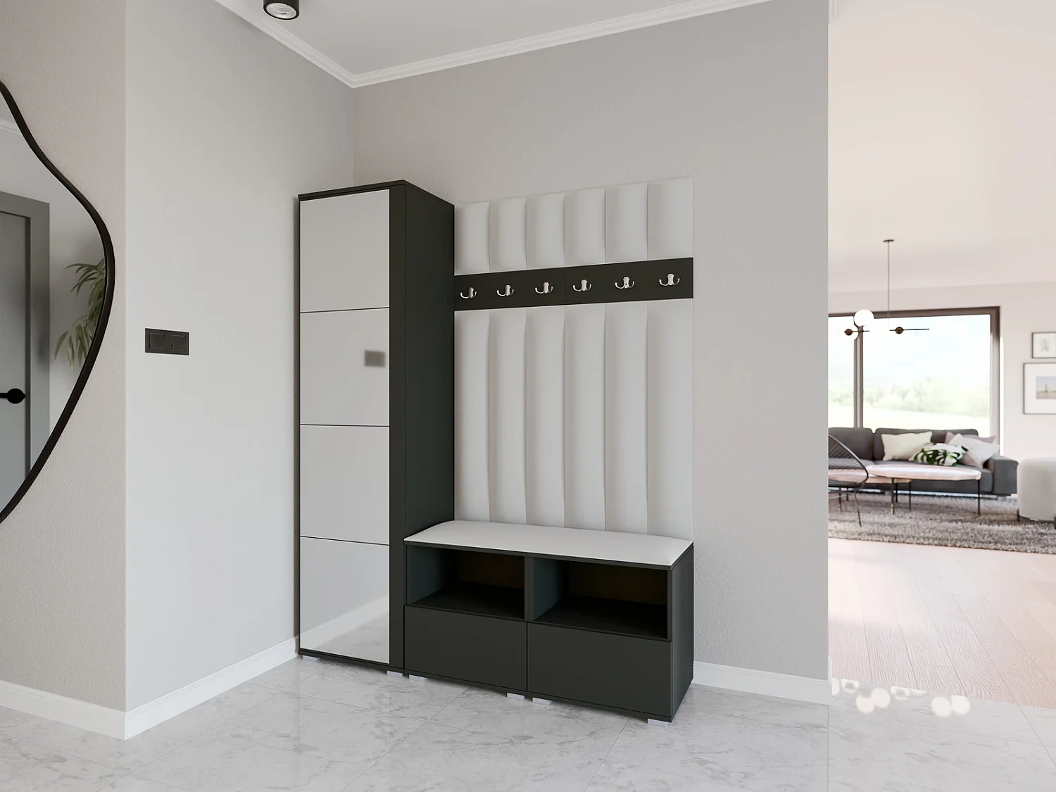 Garderobe Nela II LUX mit Spiegel - 150 cm - Graphit - Trinity 32 - Hellgrau