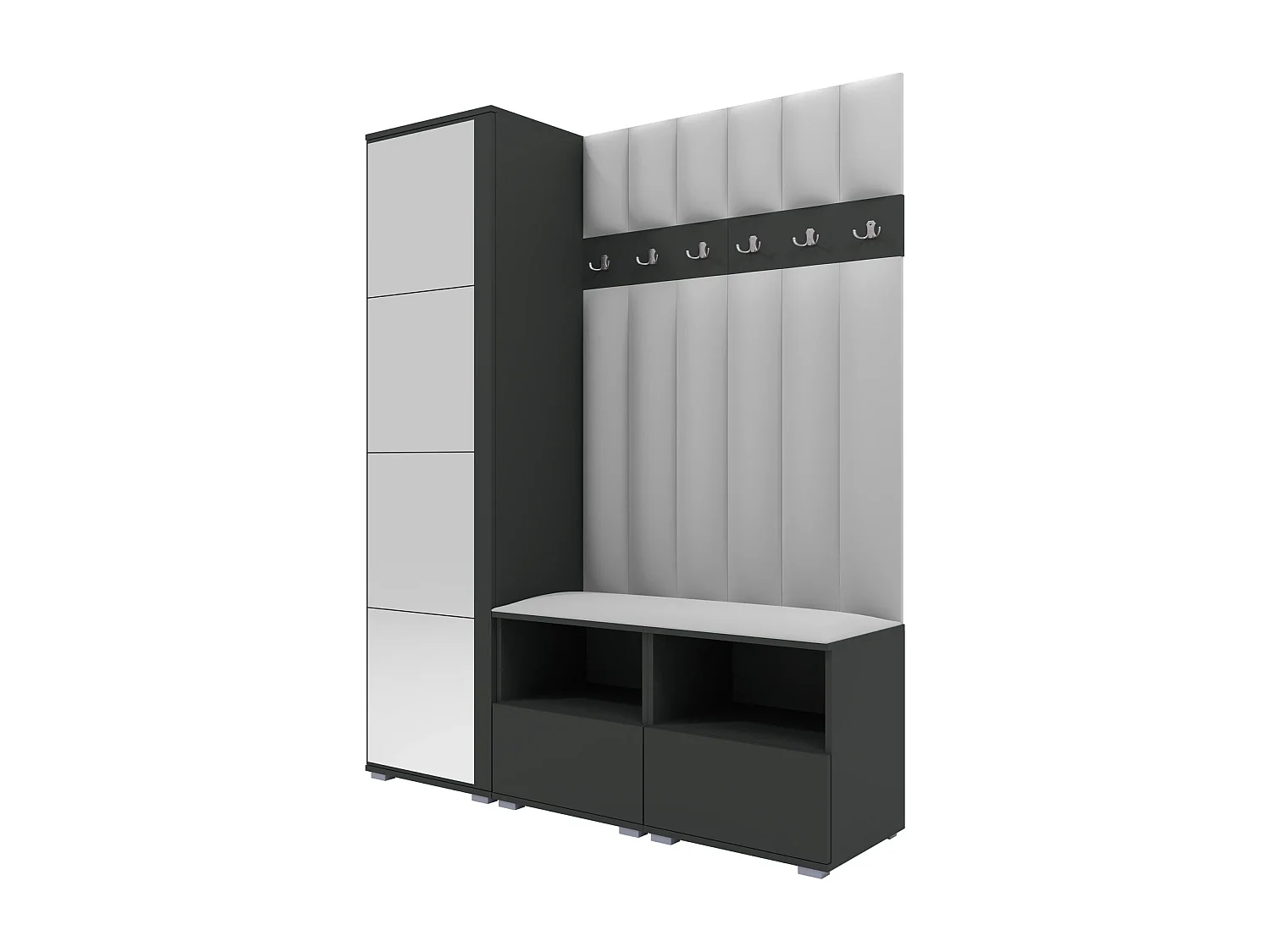Garderobe Nela II LUX mit Spiegel - 150 cm - Graphit - Trinity 32 - Hellgrau