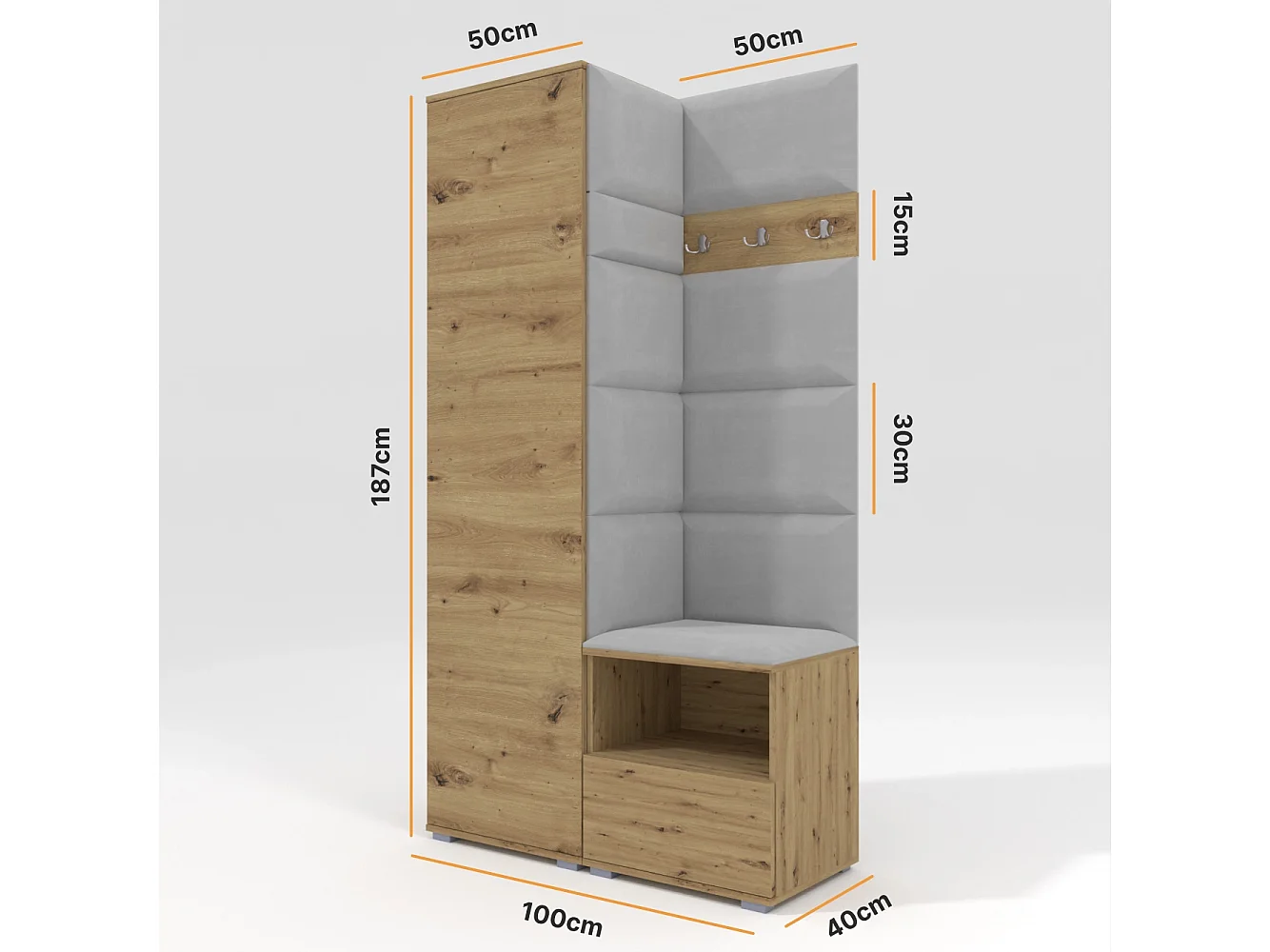 Halcombinatie Nela I - 100 cm - Grafiet - Trinity 32 - Lichtgrijs