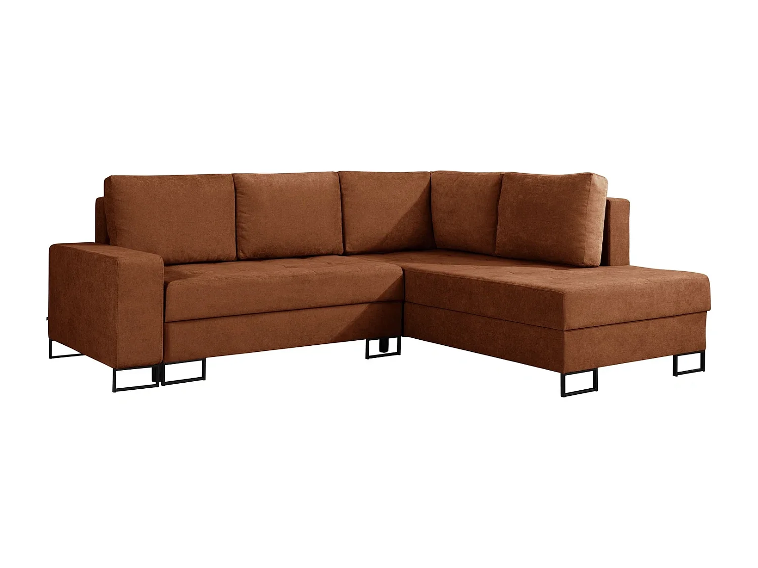 Hoekbank met Slaapfunctie Rechts Trevi - Chenille Roest Wind 56 - Metalen Poten