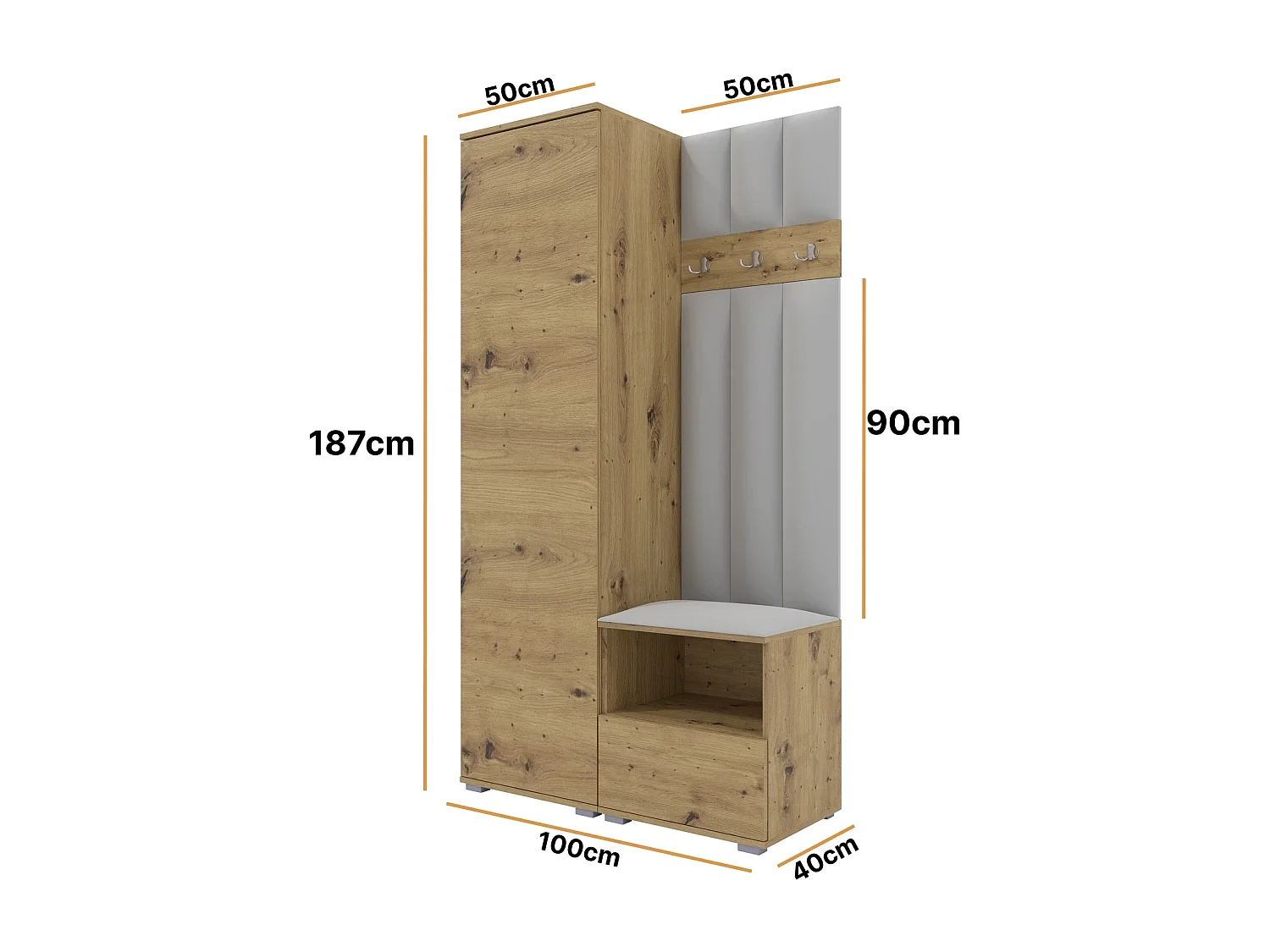 Garderobe Nela I LUX - 100 cm - Eiche Artisan - Trinity 32 - Hellgrau