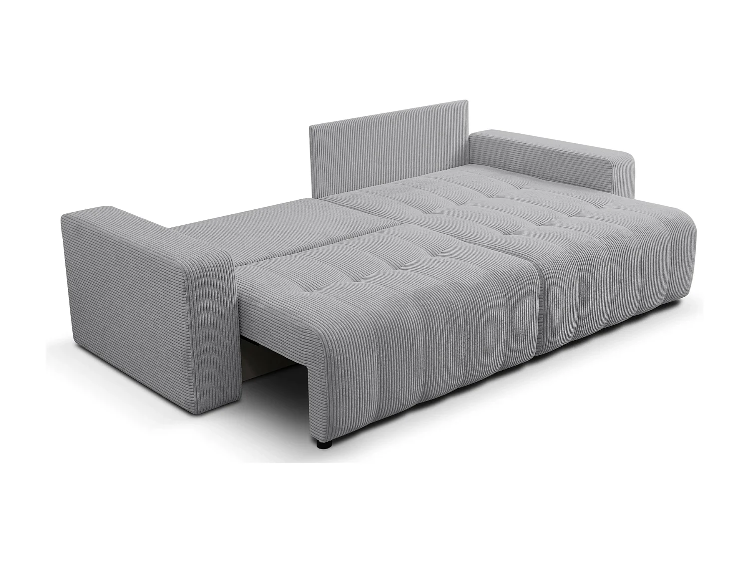 Hoekbank met Slaapfunctie Palermo - Ribfluweel Lichtgrijs Poso 55 - Opbergruimte