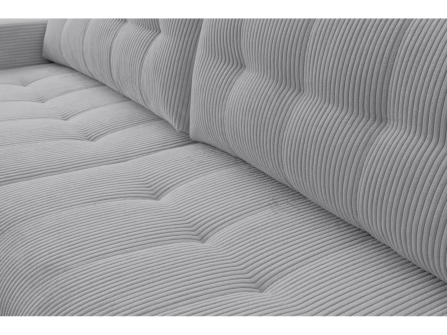 Hoekbank met Slaapfunctie Palermo - Ribfluweel Lichtgrijs Poso 55 - Opbergruimte