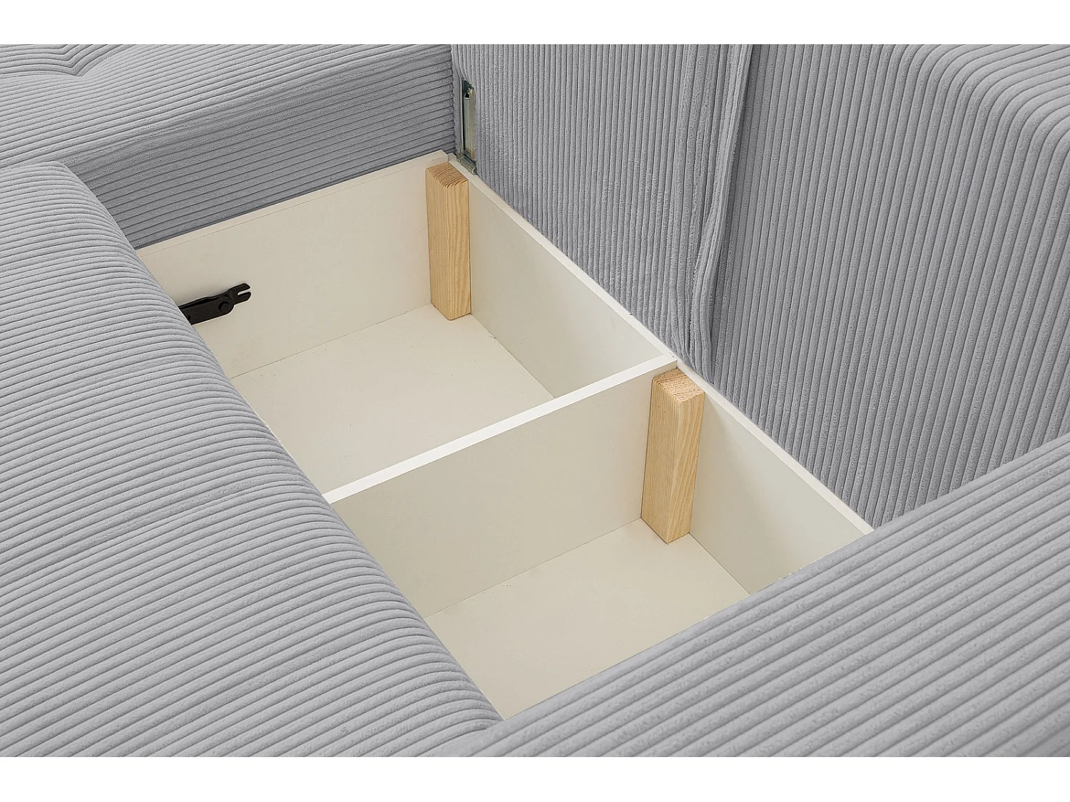 Hoekbank met Slaapfunctie Palermo - Ribfluweel Lichtgrijs Poso 55 - Opbergruimte