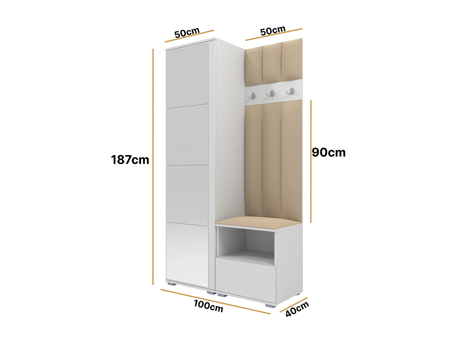 Halcombinatie Nela I LUX met spiegel - 100 cm - Mat Wit - Trinity 04 - Beige