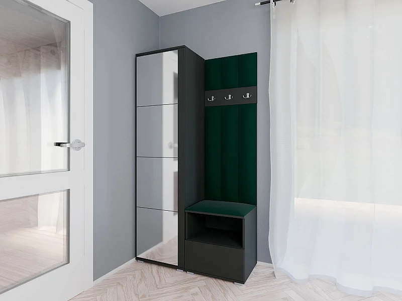 Garderobe Nela I LUX mit Spiegel - 100 cm - Graphit - Trinity 28 - Flaschengrün