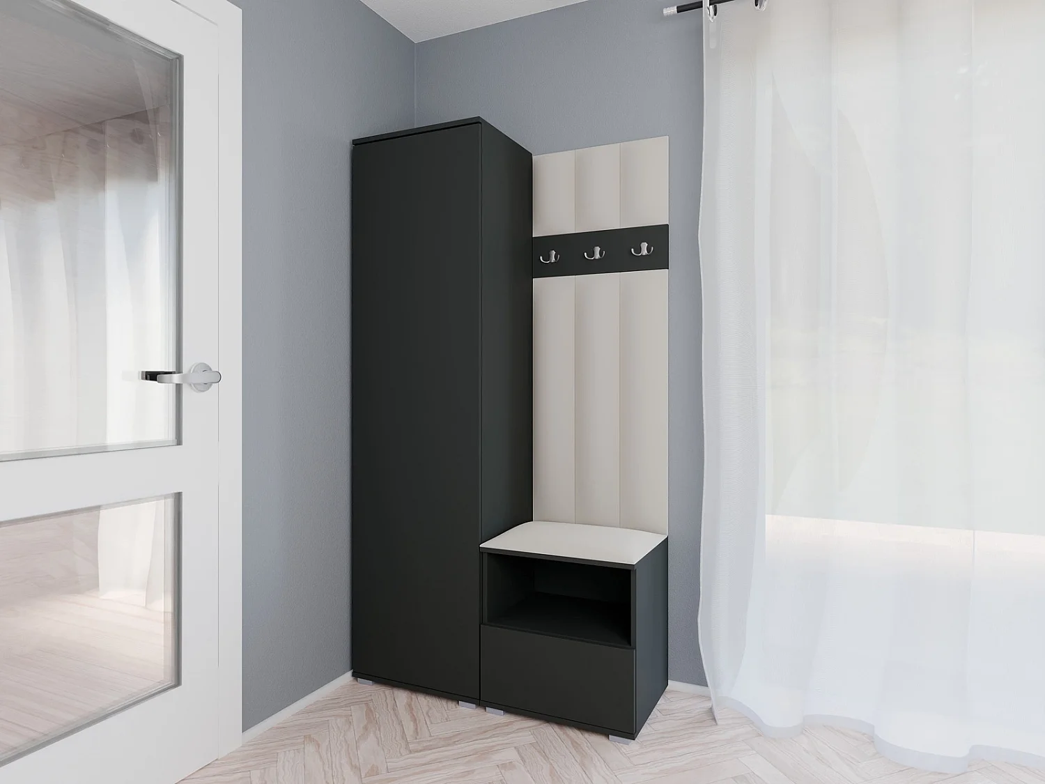 Garderobe Nela I LUX - 100 cm - Graphit - Trinity 01 - Creme