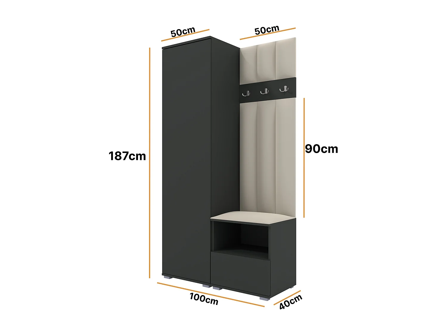 Garderobe Nela I LUX - 100 cm - Graphit - Trinity 01 - Creme