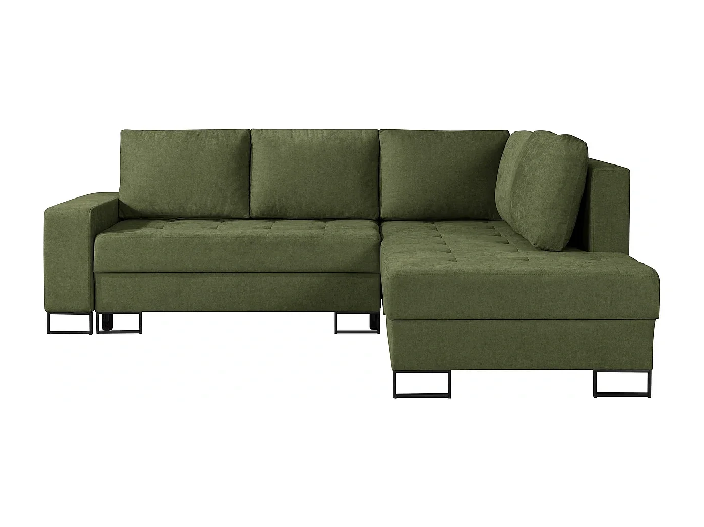 Ecksofa mit Schlaffunktion Rechts Trevi - Chenille Grün Wind 34 - Metallfüße