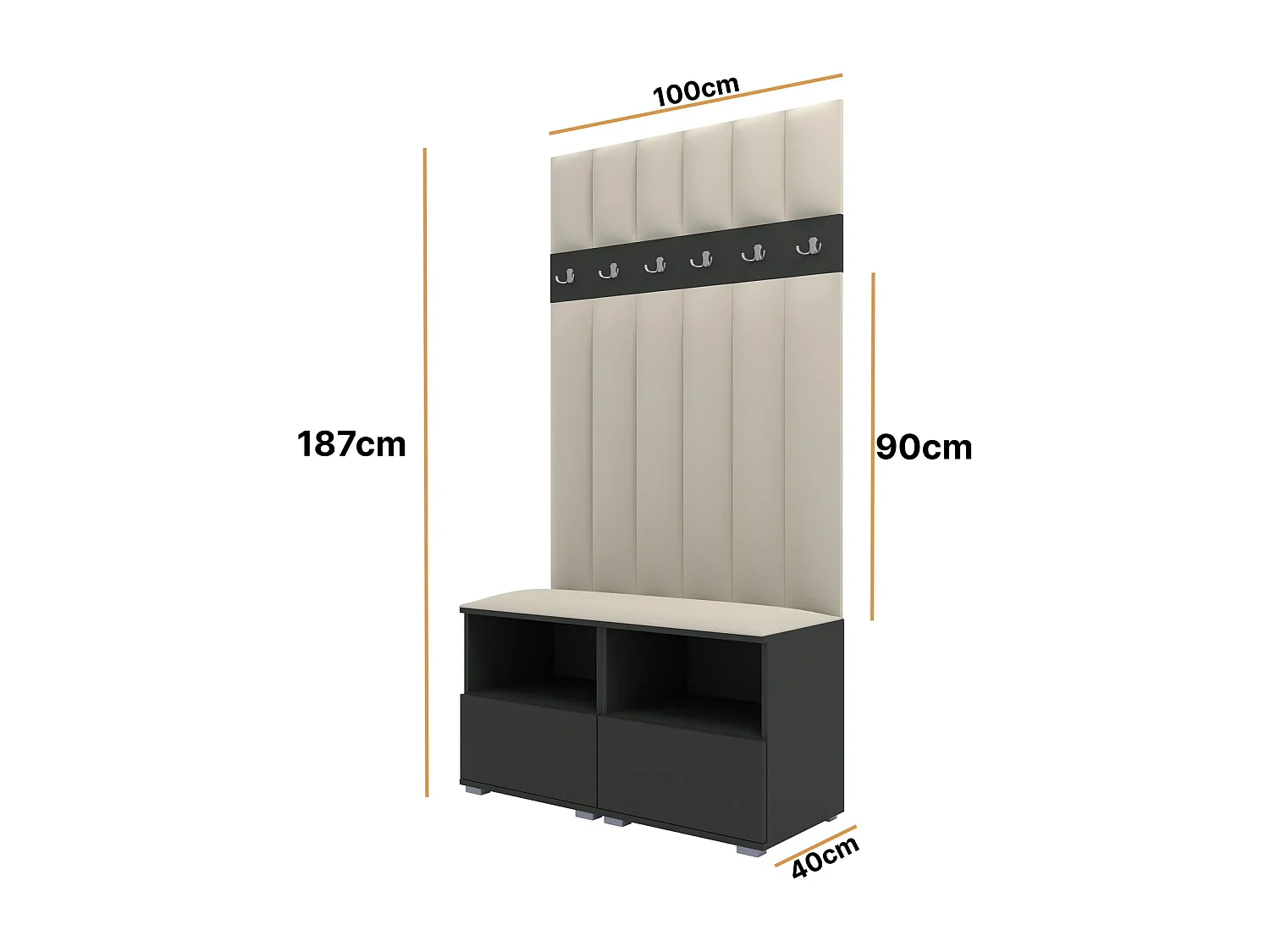 Garderobe Nela III LUX - 100 cm - Graphit - Trinity 01 - Creme
