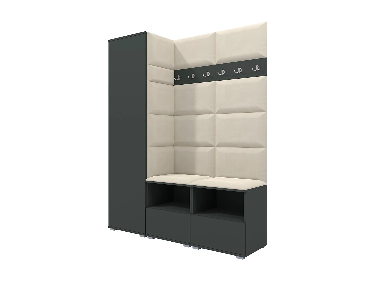 Garderobe Nela II - 150 cm - Graphit - Trinity 01 - Creme