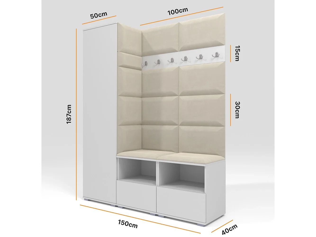 Garderobe Nela II - 150 cm - Graphit - Trinity 01 - Creme