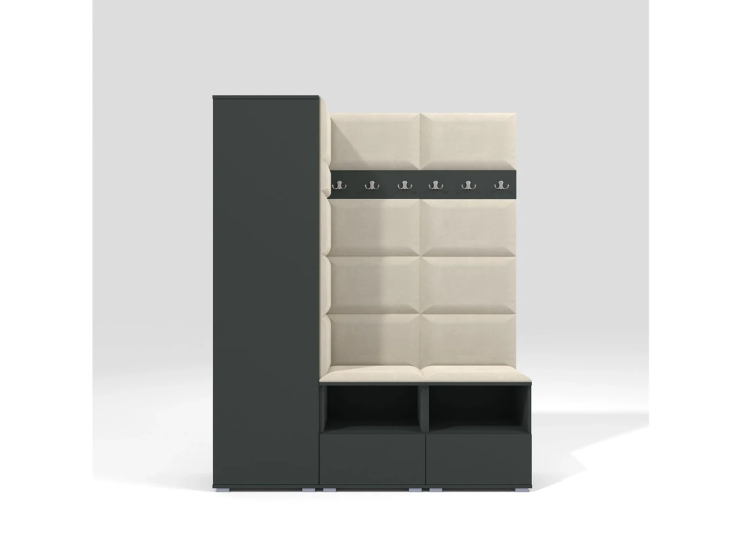 Garderobe Nela II - 150 cm - Graphit - Trinity 01 - Creme