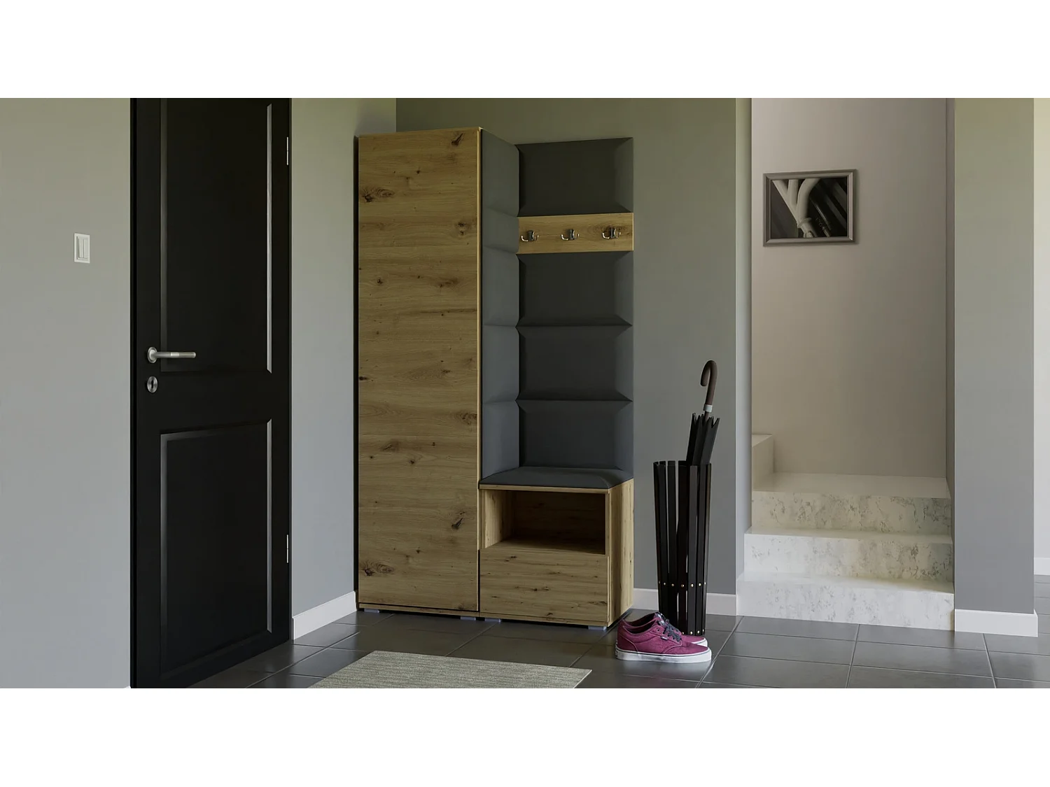 Garderobe Nela I - 100 cm - Eiche Artisan - Trinity 15 - Dunkelgrau