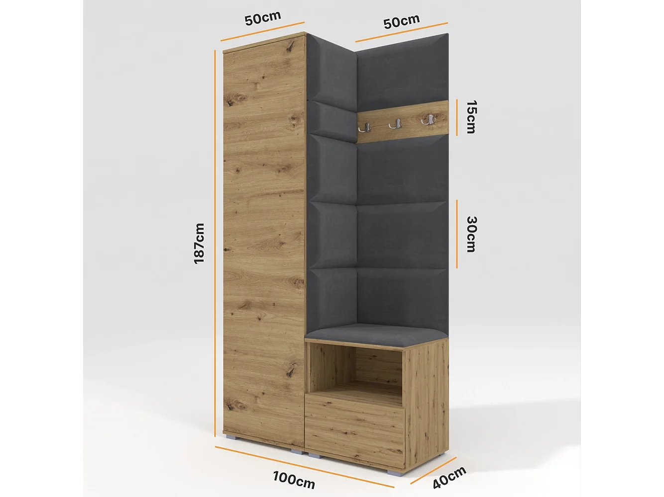 Garderobe Nela I - 100 cm - Eiche Artisan - Trinity 15 - Dunkelgrau