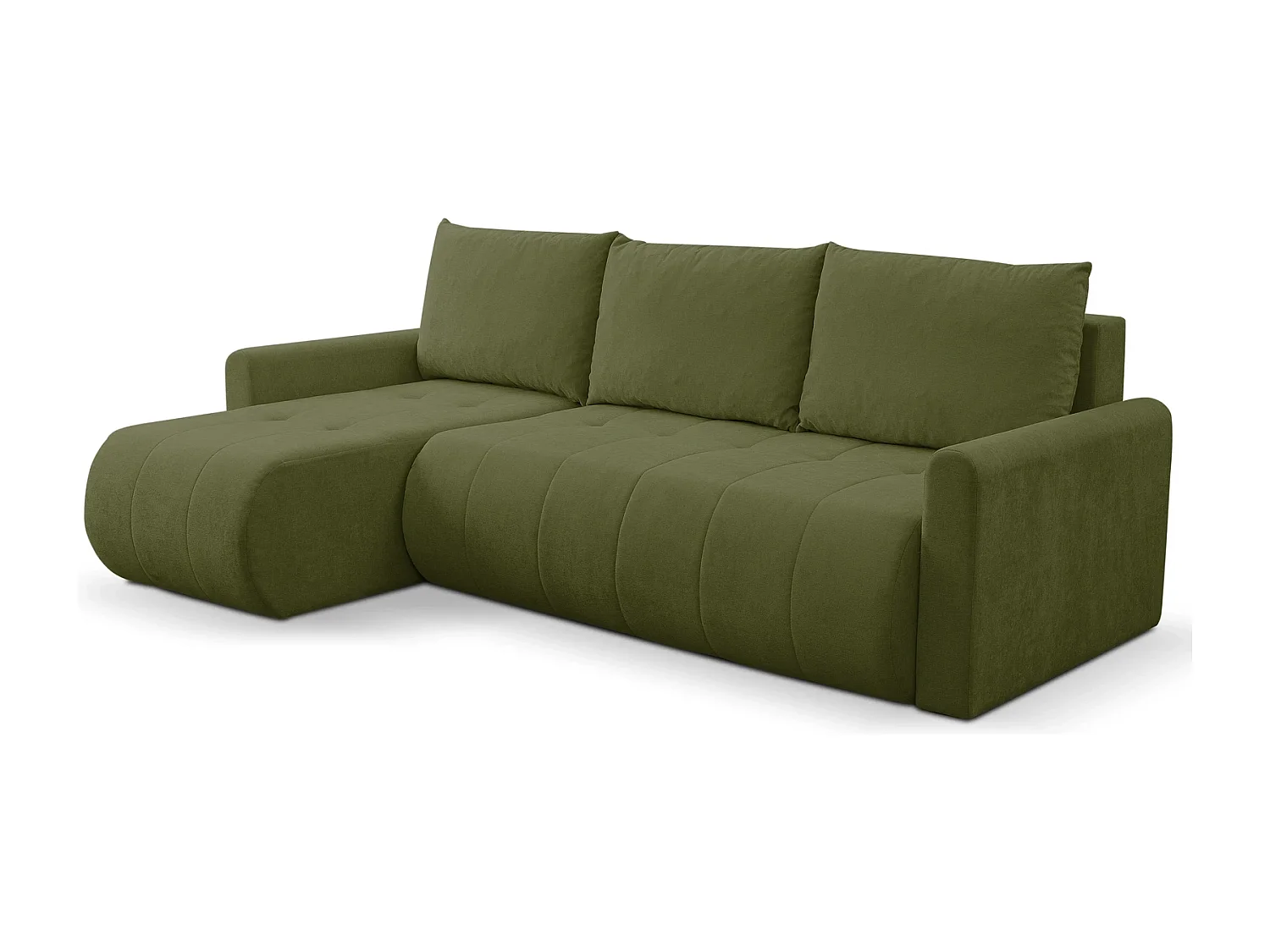 Ecksofa mit Schlaffunktion Primo - Chenille Grün Wind 34 - Bettkasten