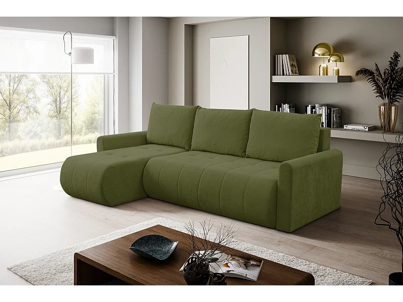 Ecksofa mit Schlaffunktion Primo - Chenille Grün Wind 34 - Bettkasten
