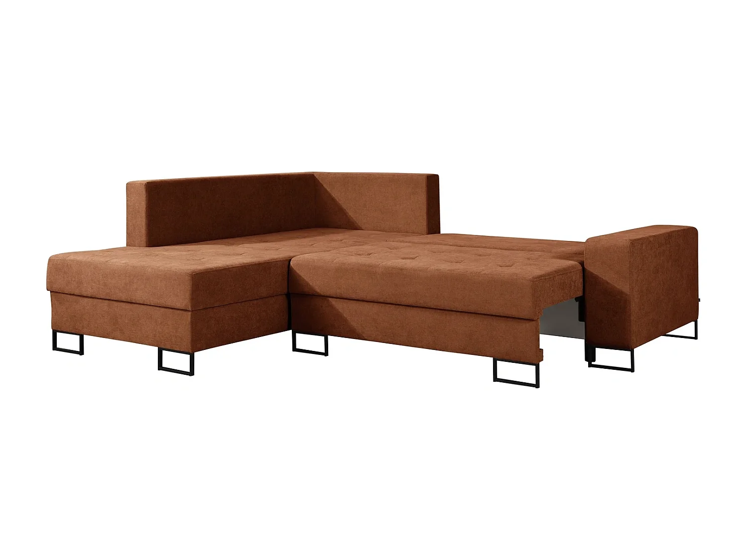 Hoekbank met Slaapfunctie Links Trevi - Chenille Roest Wind 56 - Metalen Poten