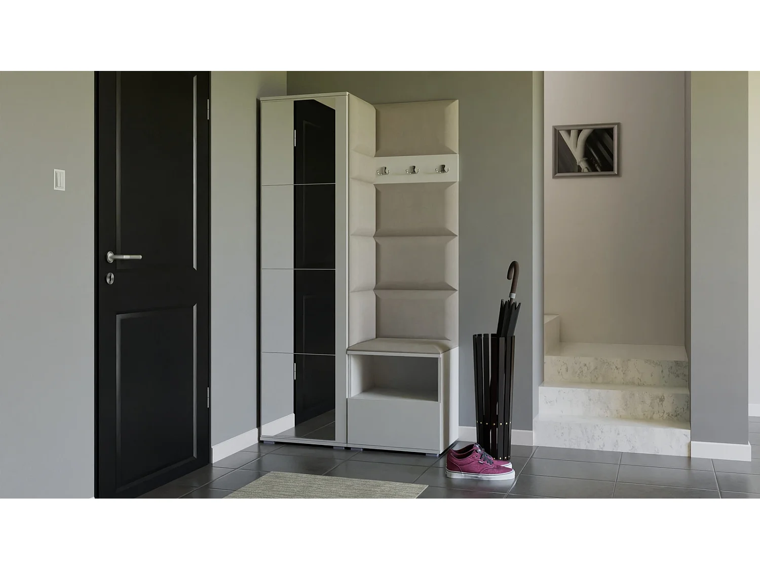 Halcombinatie Nela I met spiegel - 100 cm - Mat Wit - Trinity 01 - Crème