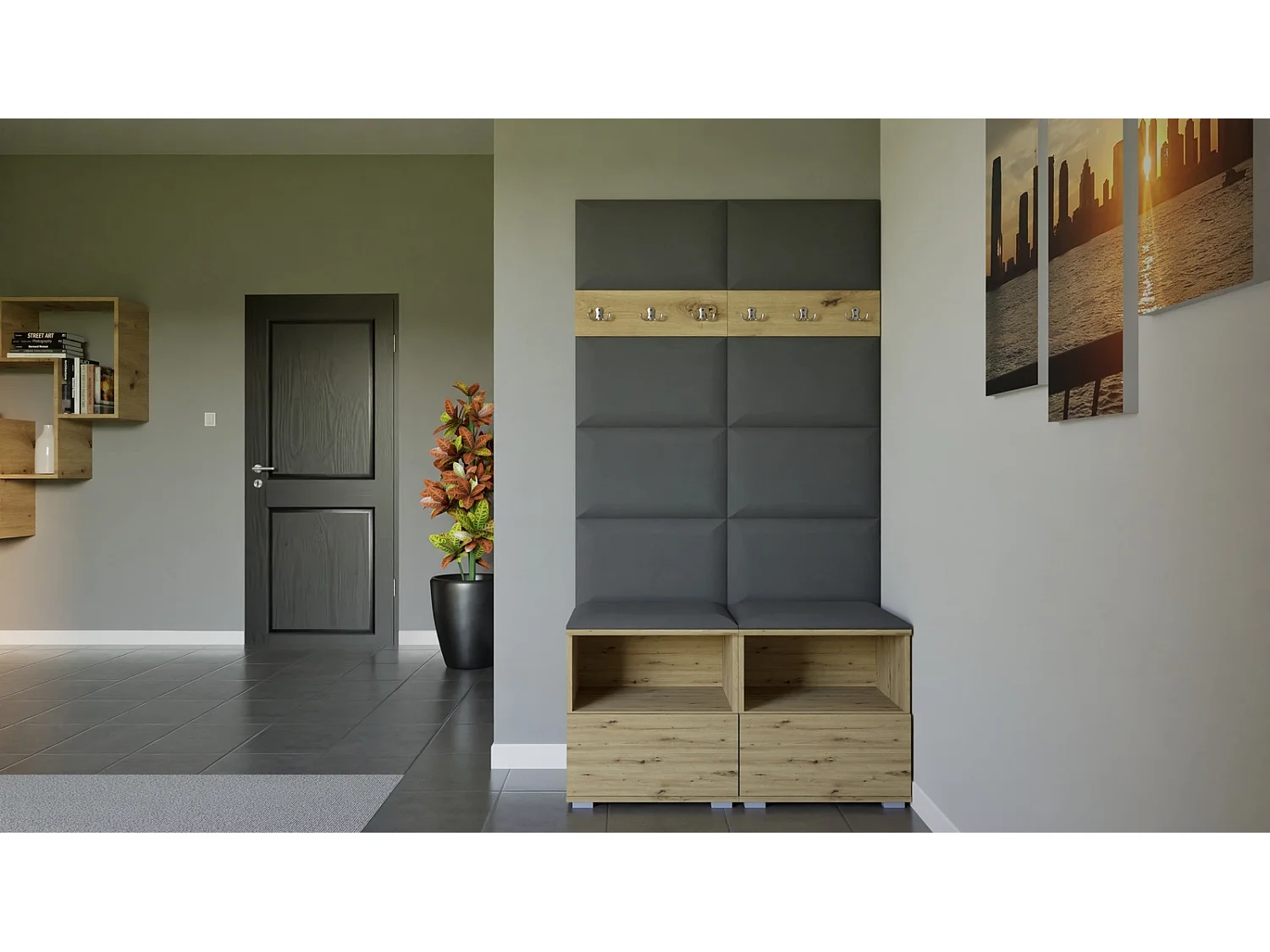 Garderobe Nela III - 100 cm - Eiche Artisan - Trinity 15 - Dunkelgrau