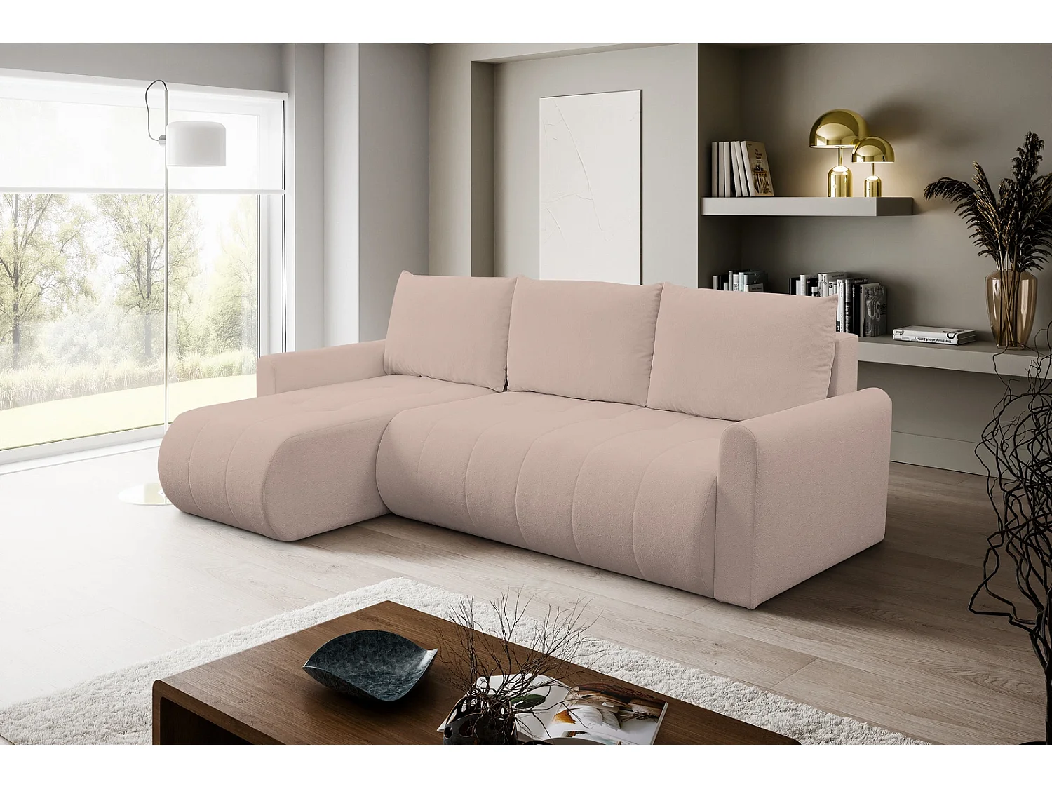 Ecksofa mit Schlaffunktion Primo - Webstoff Altrosa Gerra 20 - Bettkasten