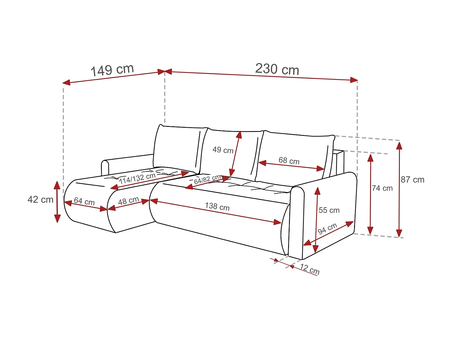Ecksofa mit Schlaffunktion Primo - Webstoff Altrosa Gerra 20 - Bettkasten