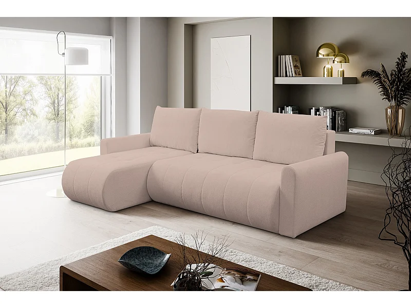 Ecksofa mit Schlaffunktion Primo - Webstoff Altrosa Gerra 20 - Bettkasten