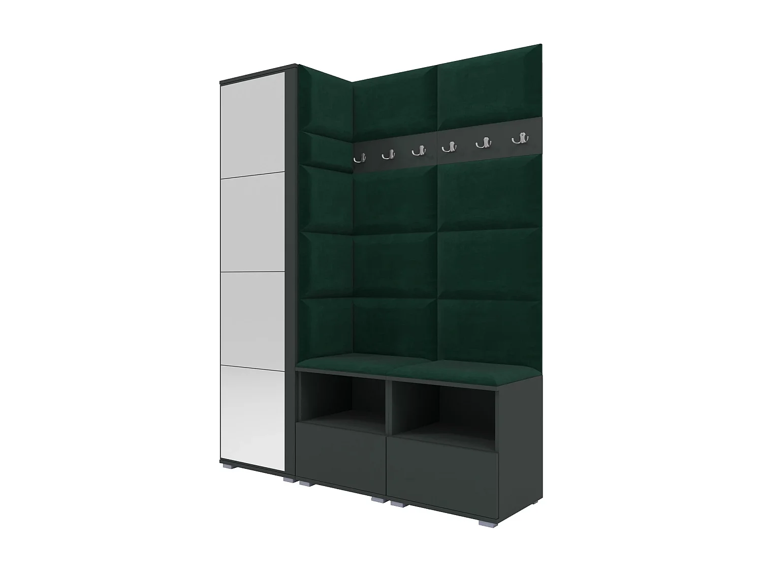 Garderobe Nela II mit Spiegel - 150 cm - Graphit - Trinity 28 - Flaschengrün