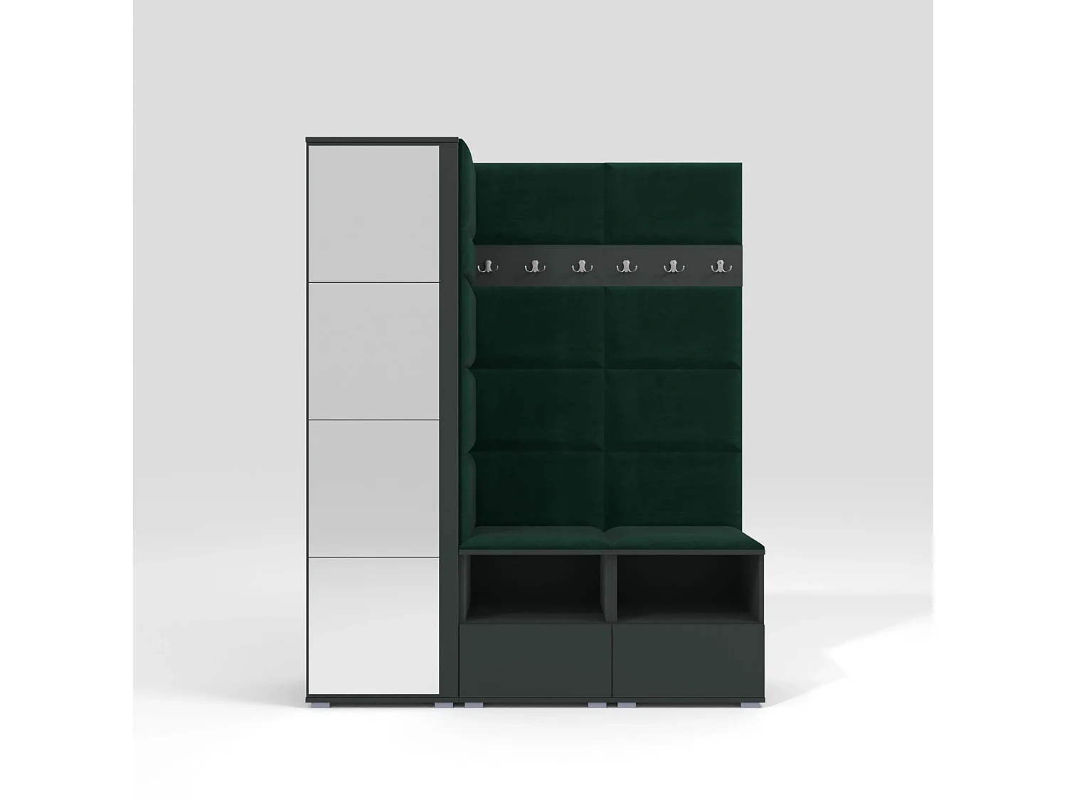 Garderobe Nela II mit Spiegel - 150 cm - Graphit - Trinity 28 - Flaschengrün