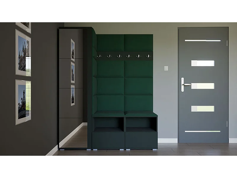 Garderobe Nela II mit Spiegel - 150 cm - Graphit - Trinity 28 - Flaschengrün