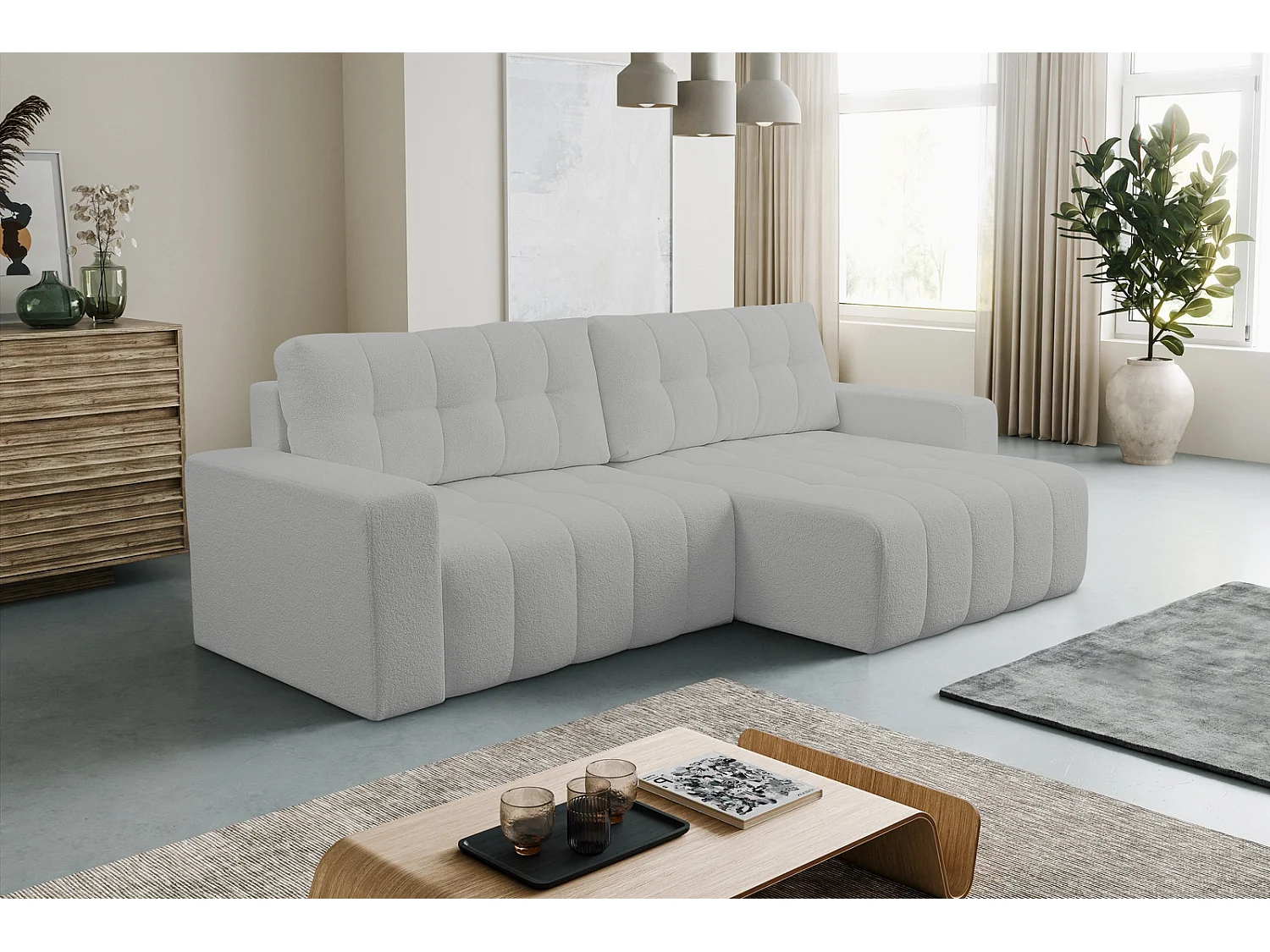 Hoekbank met Slaapfunctie Palermo - Stof Grijs Bravo 26 - Opbergruimte